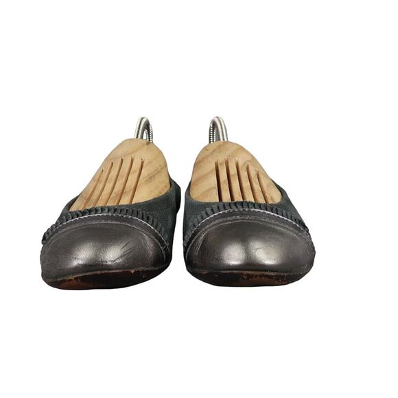 AGL Shoes Womens 36.5 Ballet Flats Ruffle Cap Toe Leather Metallic Fashion Grey - Picture 3 of 15